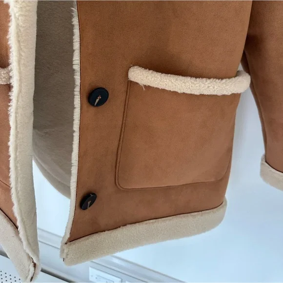 Zara Double Faced Shearling Coat with Patch Pockets, NWOT - Picture 4 of 5